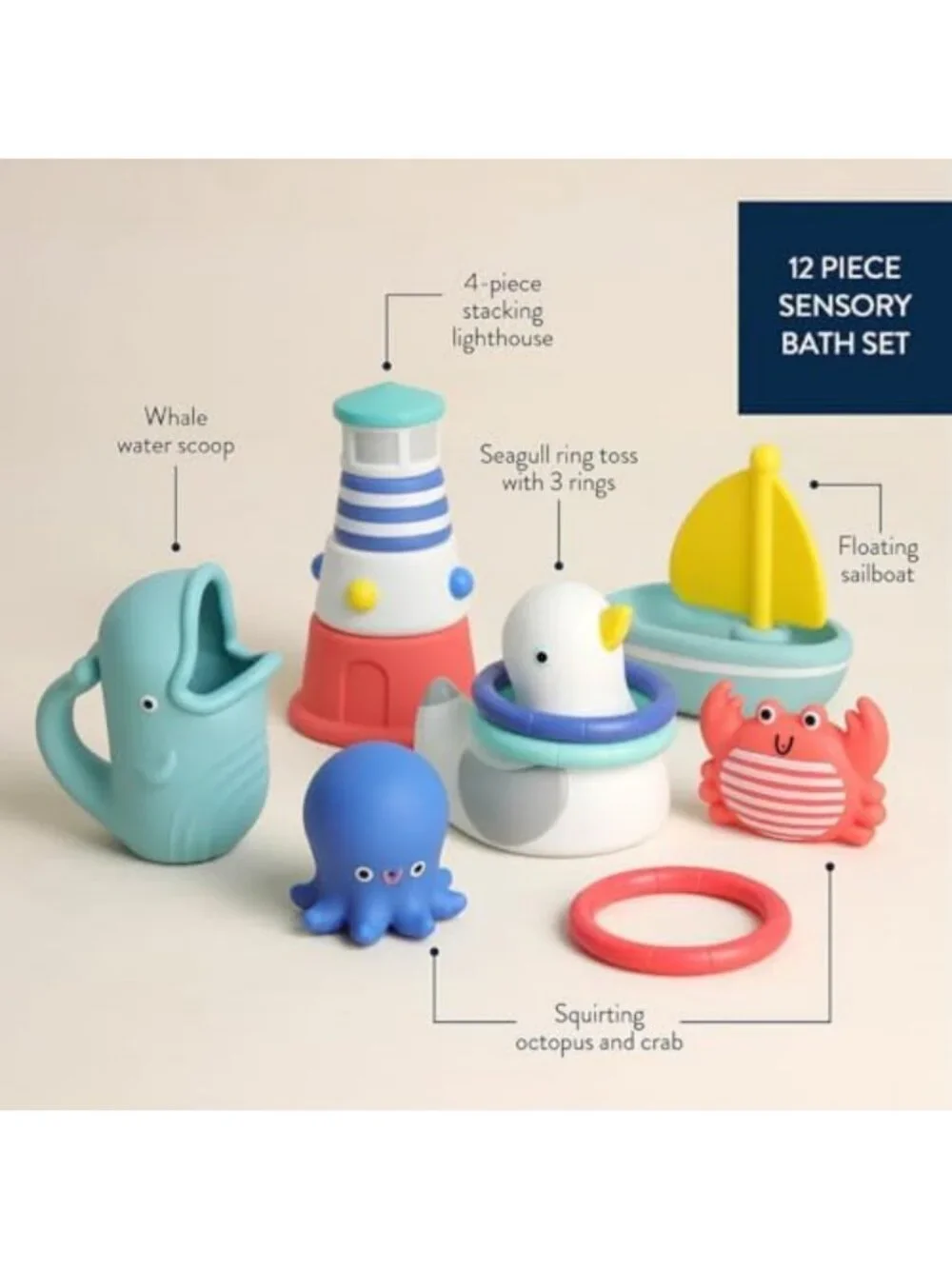 12-Piece Nautical Baby Bath Toy Gift Set | Fun & Safe for 6+ Months